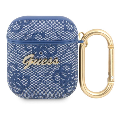 Чехол Guess для Airpods 1/2 PU leather 4G с карабином и металлическим логотипом (GUA24GSMB) Синий