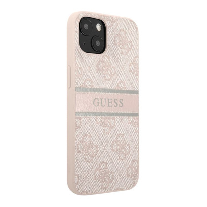 Чехол Guess для iPhone 14 PU 4G Stripe printed logo Hard (GUHCP14S4GDPI) Розовый