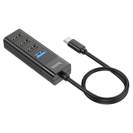 USB-хаб hoco. 4в1 Type-C на USB 3.0 + 3 USB 2.0 (HB25T) Черный