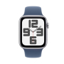 Apple Watch SE (2024), 44 мм корпус из алюминия цвета «Silver», ремешок Sport Band размера M/L цвета «Denim»