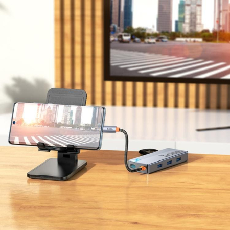 Хаб hoco. 5в1 (HDTV+PD+USB3.0*3) (HB50) Тёмно-серый