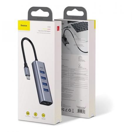 Переходник Baseus для MacBook HUB Enjoy series (Type-C to USB3.0*4+HDMI) (CAHUB-N0G) Deep Grey, тёмно-серый