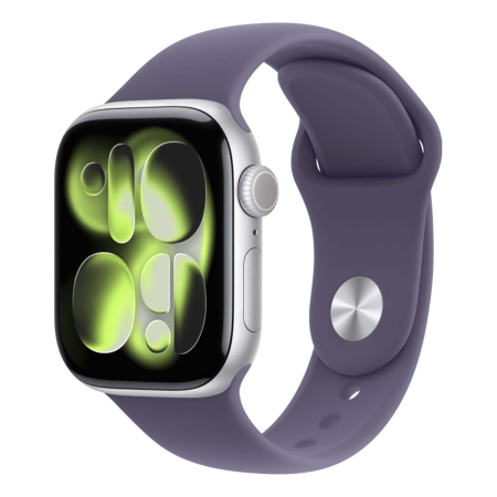 Apple Watch Series 11, 42 мм корпус из алюминия цвета «Silver», ремешок Sport Band размера S/M цвета «Purple Fog»