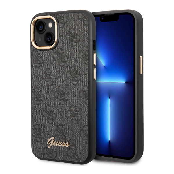 Чехол Guess для iPhone 14 CG Mobile PU 4G Script metal logo Hard (GUHCP14SHG4SHK) Черный