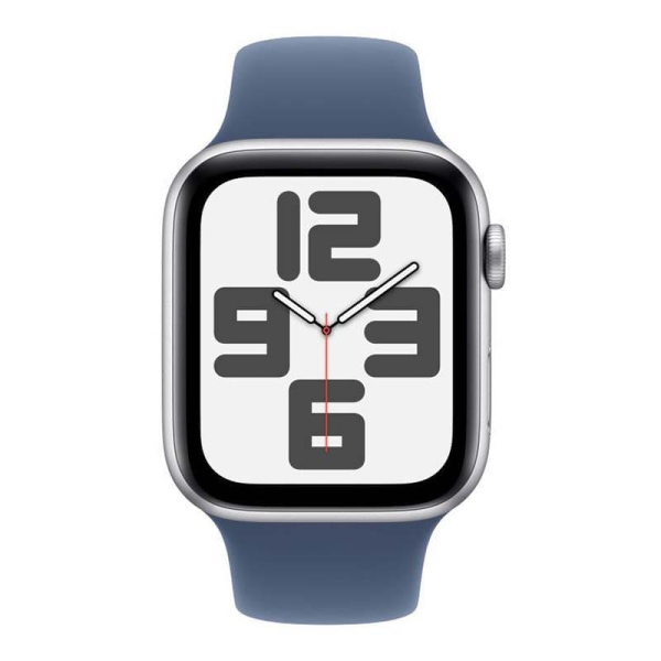 Apple Watch SE (2024), 40 мм корпус из алюминия цвета «Silver», ремешок Sport Band размера S/M цвета «Denim»
