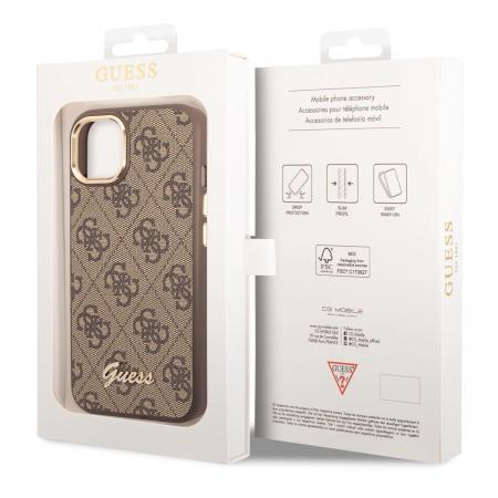 Чехол Guess для iPhone 14 Plus CG Mobile PU 4G Script metal logo Hard (GUHCP14MHG4SHW) Коричневый