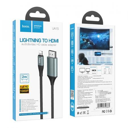 Кабель hoco. Lightning на HDMI, 2 м (UA15) Черный